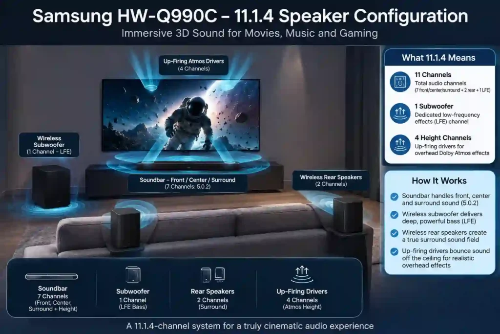 Samsung HW-Q990C 11.1.4 channel speaker layout